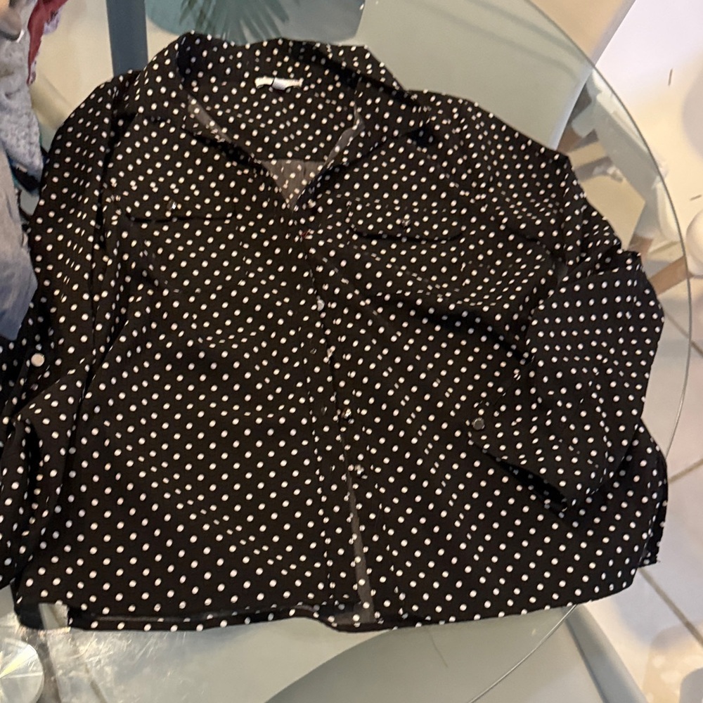 Notations Black and White Polka Dot Button Down Shirt